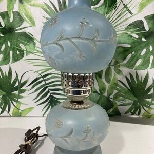 Vintage Art Deco GWTW Hurricane Lamp Blue Frosted